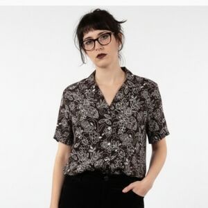 Brown White Floral Button Down Blouse Casual Boho Beach Summer 1X 16W